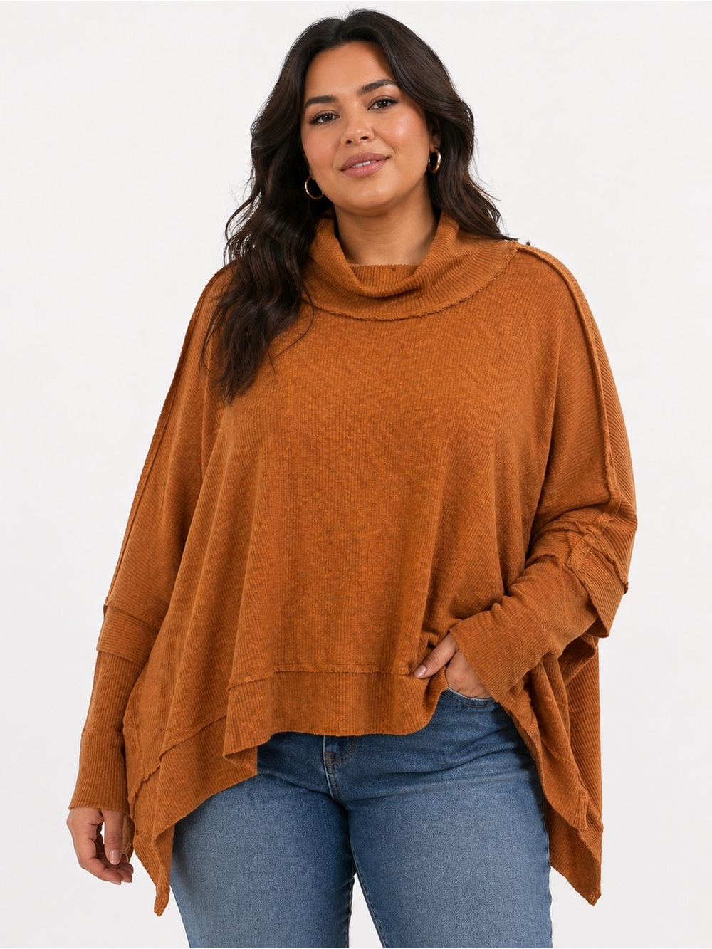 We The Free Oversized Cowl-Neck Sweater in Rust